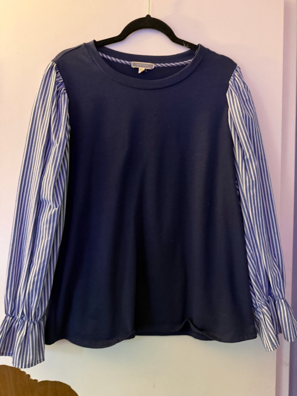 Pleione Navy Blue Top with Striped Trim